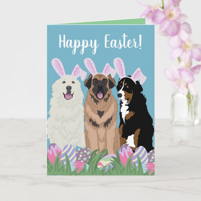 Carte Chiens de montagne personnalisables Pâques (Orchidée)