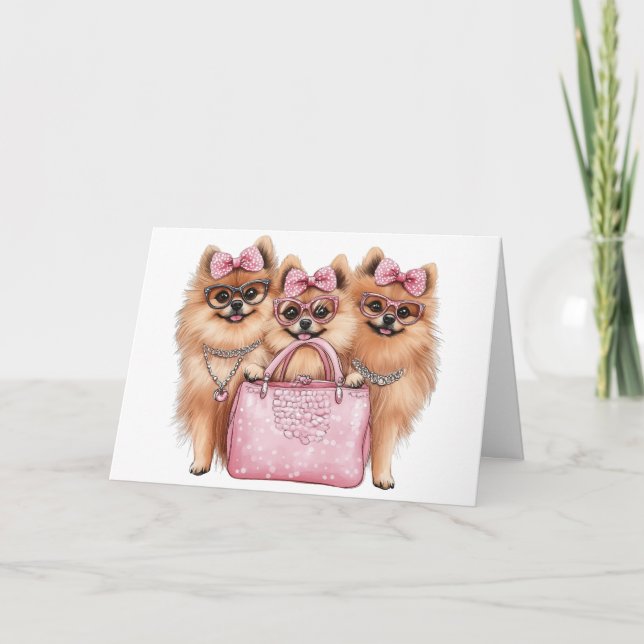 Carte Chiens de Poméranie à la mode Porte-monnaie rose (Devant)