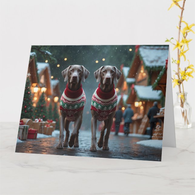 Carte Chiens de Weimaraner Noël Fête de la neige (Fleur jaune)