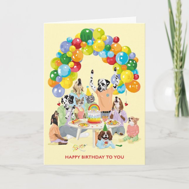 Carte Chiens et chats Fête de gâteaux d'anniversaire (Devant)