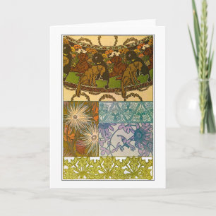 Carte Chiens & Fleurs de style Art Nouveau, Mucha