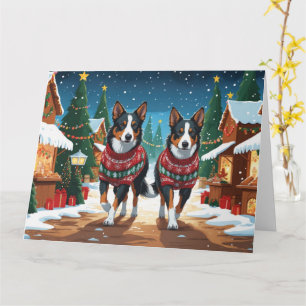 Carte Chiens Kelpie australiens Noël Fête de la neige