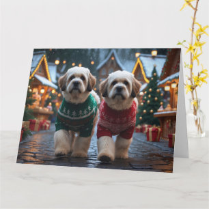 Carte Chiens Lhasa Apso Noël Neige Vacances