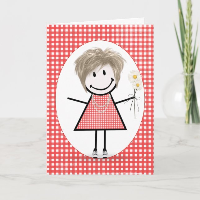 Carte Chiffre Anniversaire Fille Sur En vichy Rouge (Devant)