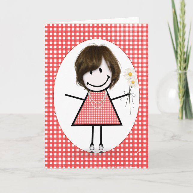 Carte Chiffre Anniversaire Fille Sur En vichy Rouge (Devant)