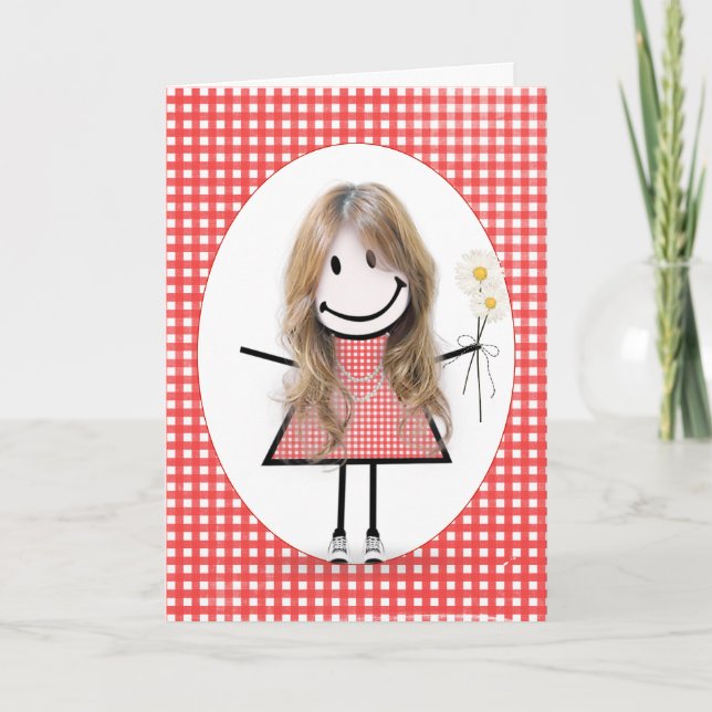 Carte Chiffre Anniversaire Fille Sur En vichy Rouge (Devant)