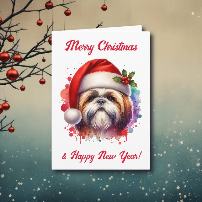 Carte Chih Tzu Chien à Santa Hat Noël (Créateur téléchargé)