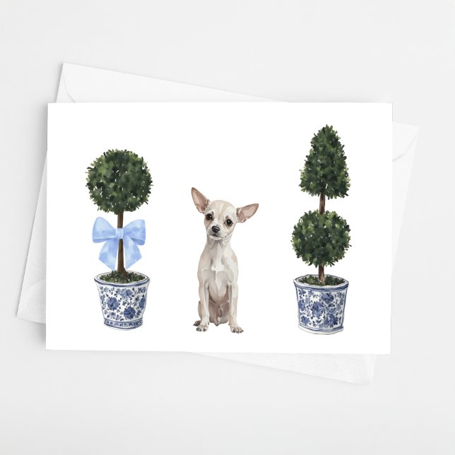 Carte Chihuahua Aquarelle Chinoiserie Chien coquelicot (Créateur téléchargé)