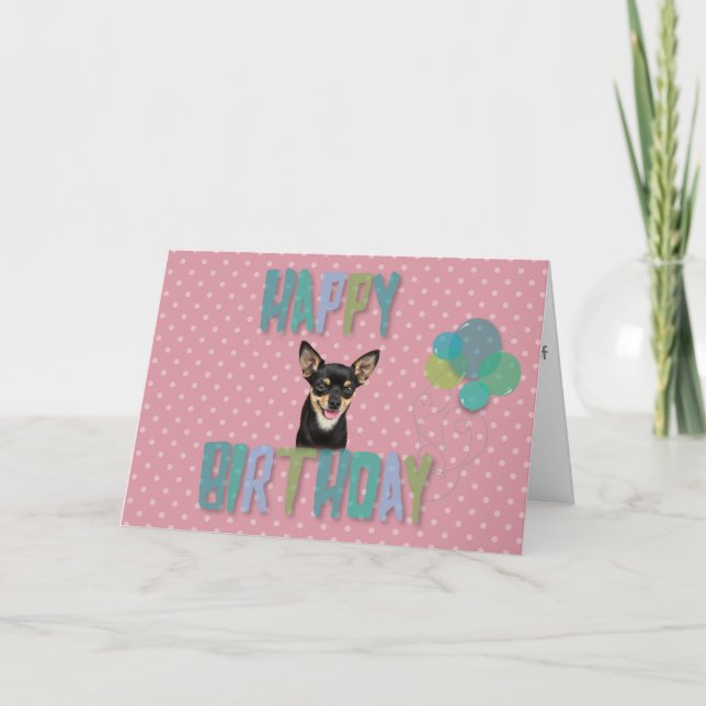 Carte Chihuahua Chien Heureux Ballons Pois d'anniversair (Devant)