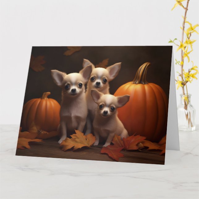 Carte Chihuahua Chiot Automne Citrouille de plaisir (Fleur jaune)