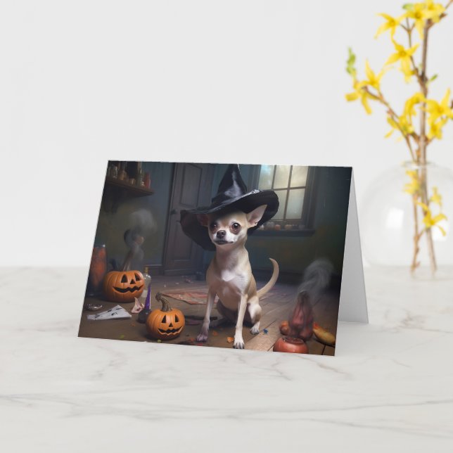Carte Chihuahua Citrouilles Halloween effrayant (Fleur jaune)