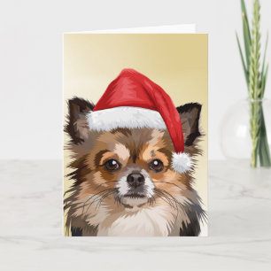 Carte Chihuahua de Noël en chapeau de Père Noël