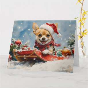 Carte Chihuahua Dog in Sledge Let it neiger Noël
