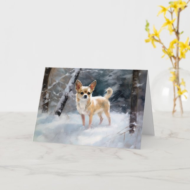 Carte Chihuahua Laisser neiger Noël (Fleur jaune)