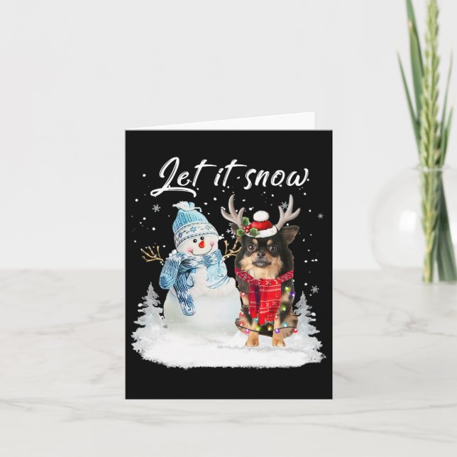 Carte Chihuahua Long Haie Chien Père Noël Noël Snowman (Devant)