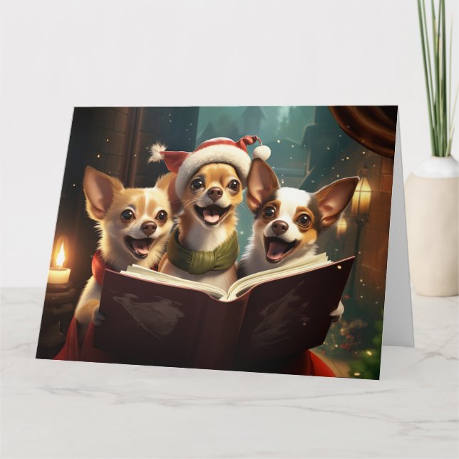 Carte Chihuahua Noël Caroleurs Fun Holiday (Devant)