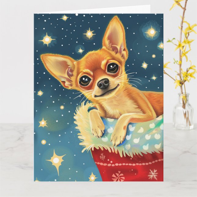Carte Chihuahua Noël drôle (Fleur jaune)