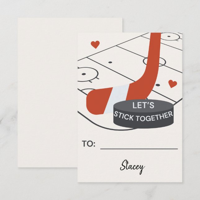 Carte Children Valentine Hockey "Let's Stick Together" (Devant / Derrière)