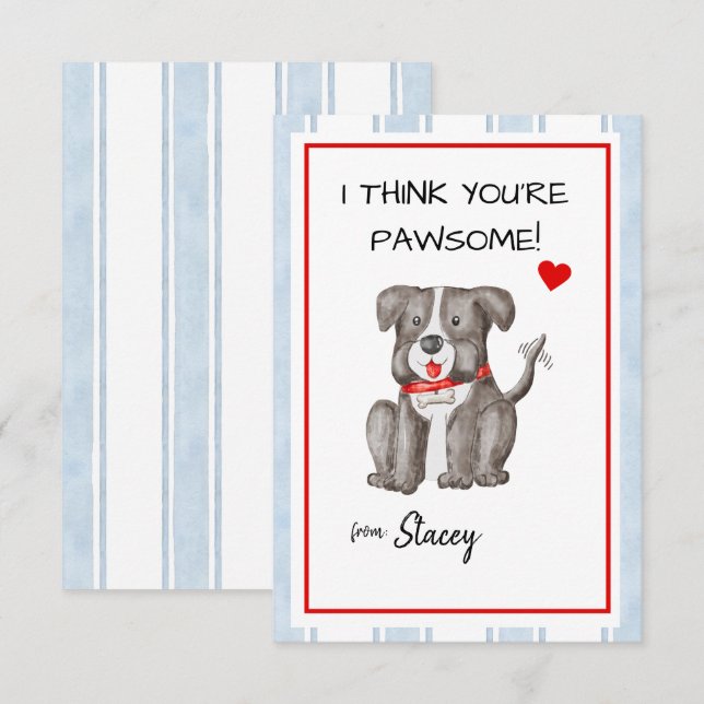 Carte Children Valentine "I think you're Paw-some" (Devant / Derrière)
