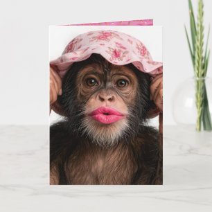 Carte Chimpanzé d'anniversaire portant du rouge à lèvres