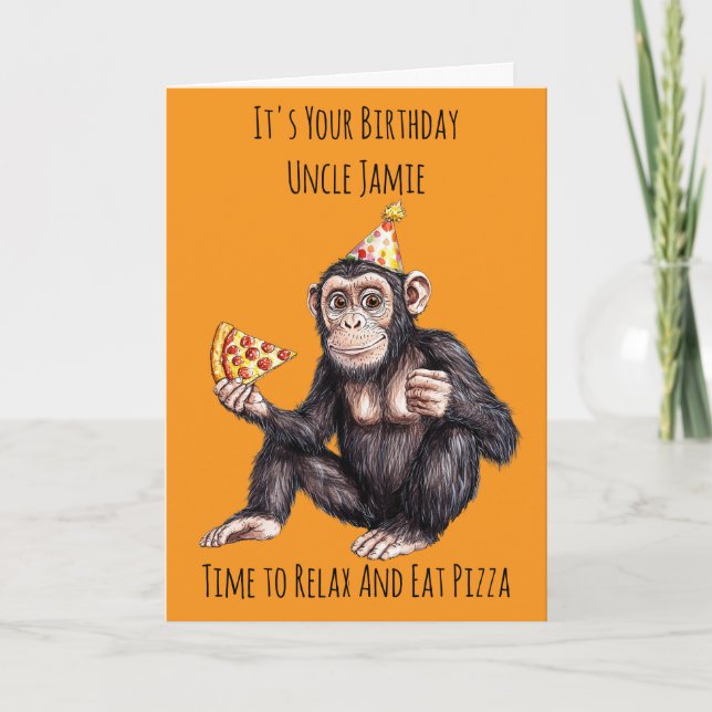 Carte Chimpanzee Eating Pizza Birthday Card (Devant)