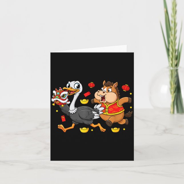 Carte Chinese Horse Ostrich Funny Kids Mens Womens Happy (Devant)
