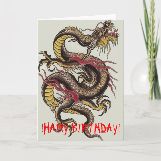 Carte chinois-dragon-noir, BONJOUR D'ANNIVERSAIRE ! (Devant)