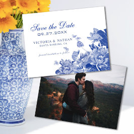 Carte Chinoiserie bleue avec mariage photo Enregistrer l