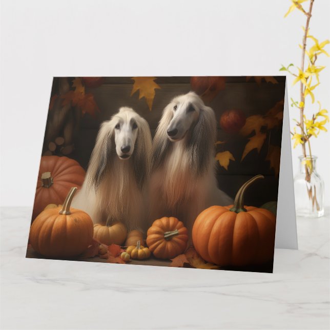 Carte chiot afghan hound Délice d'Automne Citrouille (Fleur jaune)