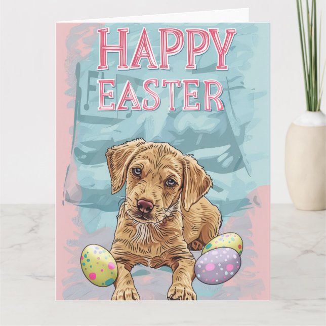 Carte Chiot Airedale Joyeuses Pâques (Devant)