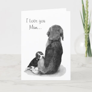 Carte chiot beagle très mignon avec maman