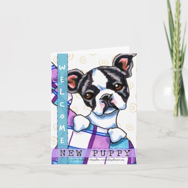 Carte Chiot bienvenu de Boston Terrier nouveau (Devant)
