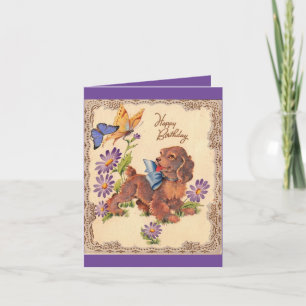 Carte Chiot d'anniversaire vintage heureux