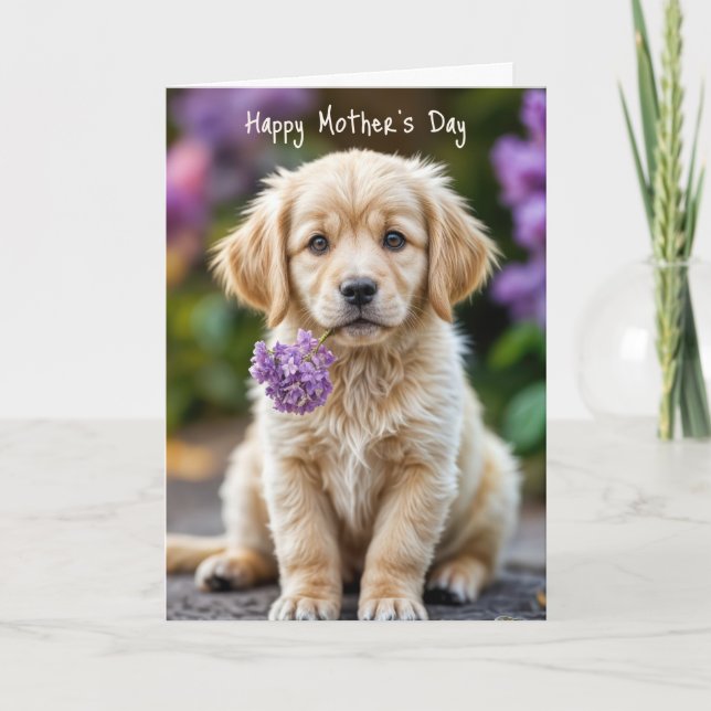 Carte Chiot Golden Retriever avec Lilacs (Devant)
