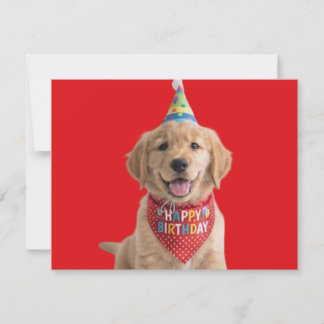 Carte chiot golden retriever souhaitant un joyeux annive