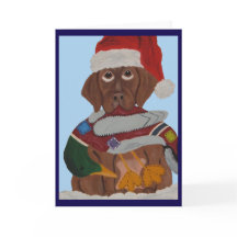 Chiot Labrador Chocolat au chapeau de Père Noël &