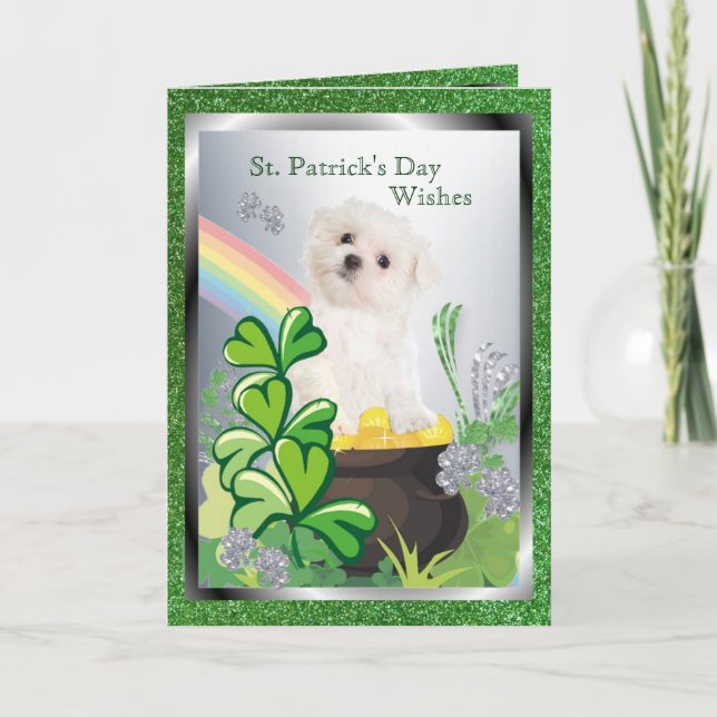 Carte Chiot maltais adorable - message du jour de St (Devant)