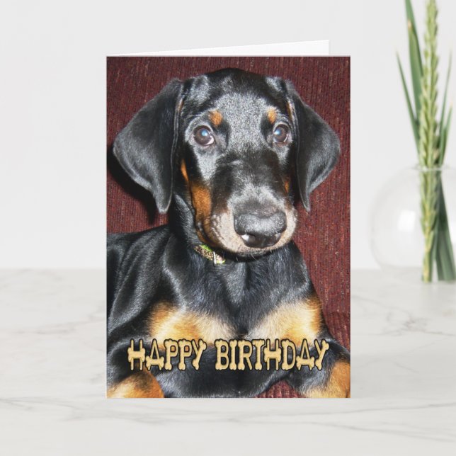 Carte Chiot mignon de Pinscher de dobermann de joyeux (Devant)