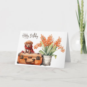 Carte Chiot Sur La Valise Pour Anniversaire
