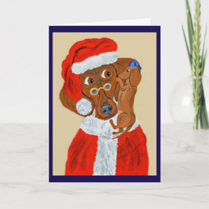 Carte Chiot teckel disant à Santa ses vœux de Noël
