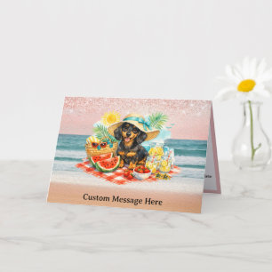 Carte Chiot Teckel Mignon Plage Océan Été Pique-Nique