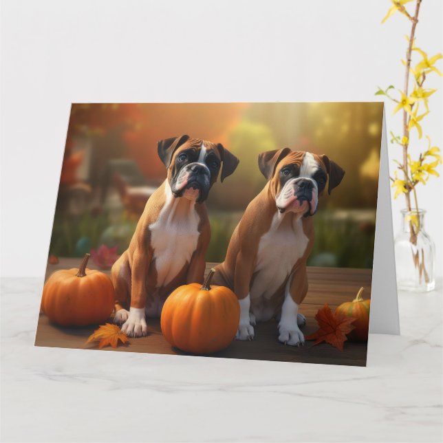 Carte Chiots Boxer Automne Délice Citrouille (Fleur jaune)
