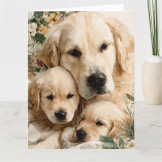 Carte Chiots de la famille Golden Retriever Noël Vintage