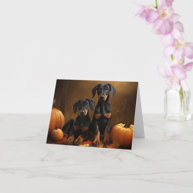 Carte Chiots Dobermann Délice d'Automne Citrouille  (Orchidée)
