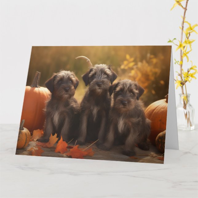 Carte Chiots Griffon à poil dur Automne (Fleur jaune)