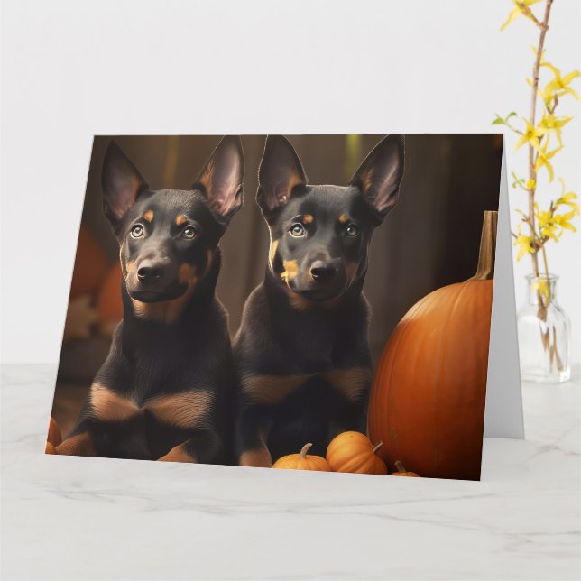 Carte Chiots Kelpie Australien Délice d'Automne Citrouil (Fleur jaune)