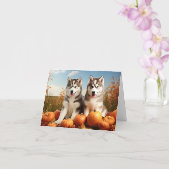 Carte Chiots Malamute d'Alaska Délice d'Automne Citrouil (Orchidée)