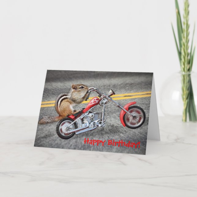 Carte Chipmunk Biker équitation d'une moto (Devant)