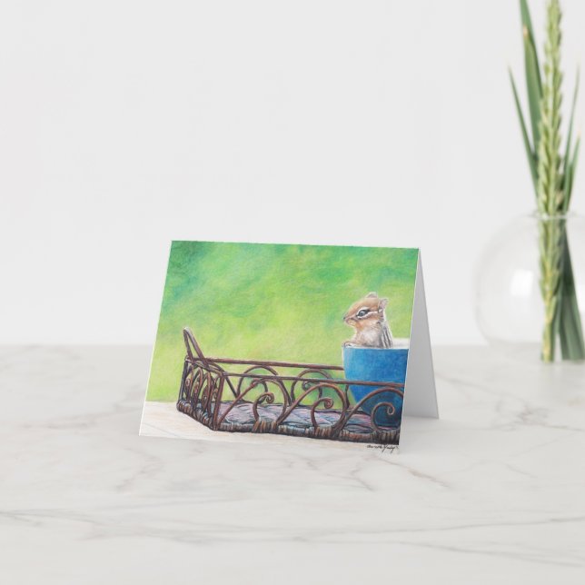 Carte Chipmunk dans Blue Bowl Animal Art Note Card (Devant)