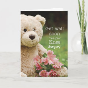 Carte Chirurgie Du Genou, Ours En Teddy Et Fleurs Se Fon